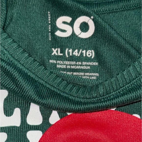 SO Girls "Feeling Jolly" Knit Holiday Shirt-Green-Size 14/16 - Picture 3 of 4